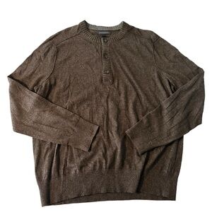 BANANA REPUBLIC Men's Henley Sweater Italian Merino Wool Brown Sz XL Academic